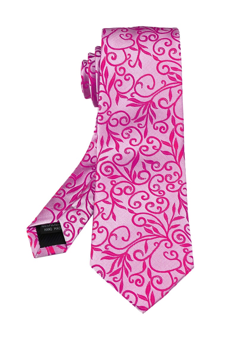 Ctskyte Men's Handmade Fuscia Ties Fashion Hot Pink Small Floral Wedding Dance Neckties - Image 5
